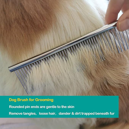 3 Pack Dog Combs for Grooming Matting, Metal Cat Comb with Round Ends, Stainless Steel Pet Grooming Comb for Removing Tangles and Knots for Long and Short Haired Dog (7.4 inches)