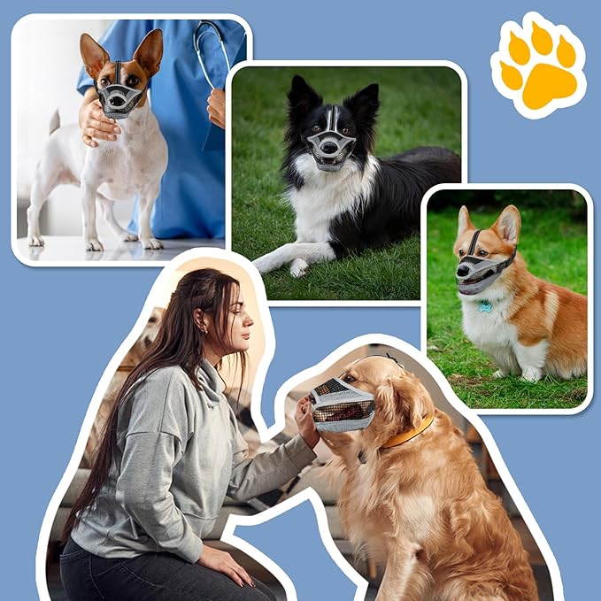 Dog Muzzle for Large Medium Small Dogs, Soft Mesh Muzzle for Dogs with Reflective Adjustable Strap, Prevent Biting Chewing and Licking, Dog Nose Open Design for Reduction Friction (Grey, M)