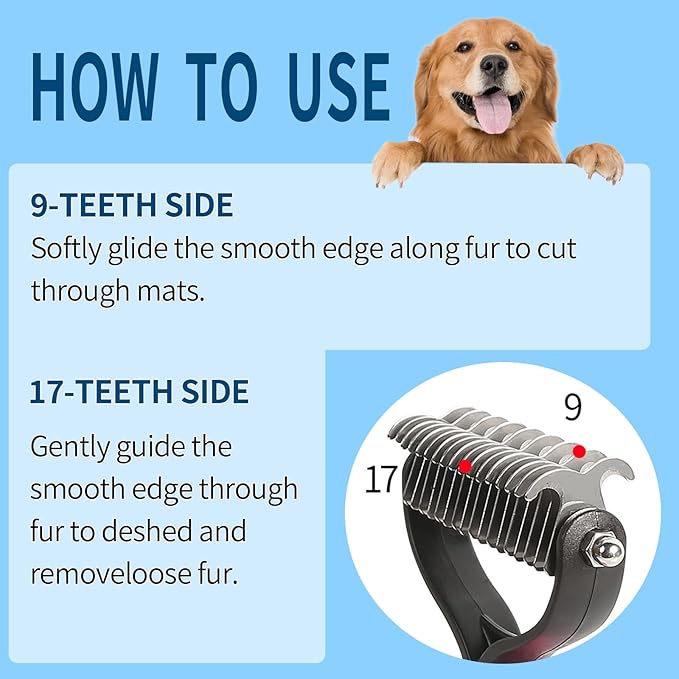 Pawmingle Cat Brush, Double Sided Deshedding for Dogs & Cats, Skin Friendly Grooming Dog Brush, Pet Shedding Brush,Undercoat Rake for dogs Grooming Supplies,Blue,Extra Wide (Blue, Large)