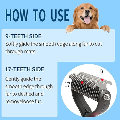 Pawmingle Cat Brush, Double Sided Deshedding for Dogs & Cats, Skin Friendly Grooming Dog Brush, Pet Shedding Brush,Undercoat Rake for dogs Grooming Supplies,Blue,Extra Wide (Blue, Large)