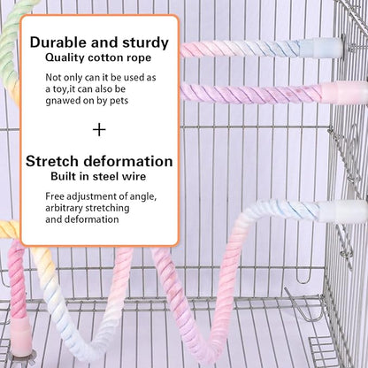 3Pcs Gradient Bendable Bird Perch Stand Set Climbing Rope Swing Playing Toys for Bird Cages Colorful Stand Rope for Parrots Cockatiels Budgies (Pink, one Size)