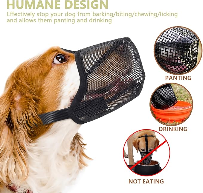 Dog Muzzle for Large Dogs, Soft Mesh Dog Mouth Guard, Whongkidz Basket Muzzle Allow Drinking No Biting Chewing Dog Face Mask for Walking Dogs That Eat Everything (Black, L)