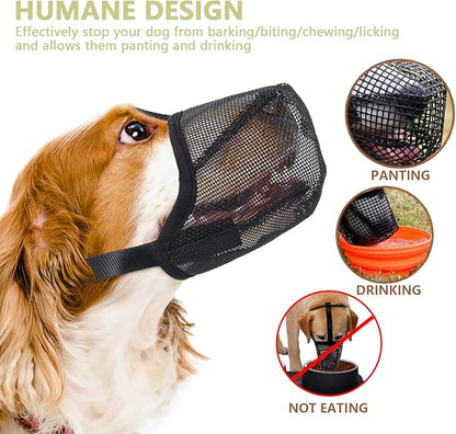 Dog Muzzle for Large Dogs, Soft Mesh Dog Mouth Guard, Whongkidz Basket Muzzle Allow Drinking No Biting Chewing Dog Face Mask for Walking Dogs That Eat Everything (Black, L)