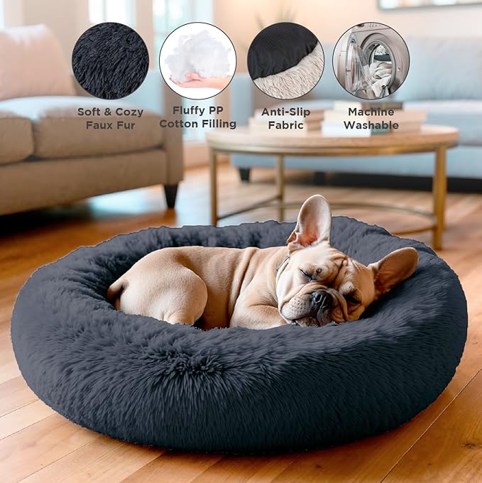 Small Donut Dog Bed, Calming Dog Bed Washable Ideal for Small to Large Dogs and Cats & Round Dog Bed,Anti-Anxiety Multiple Sizes (23" L x 23" W x 7" Th)