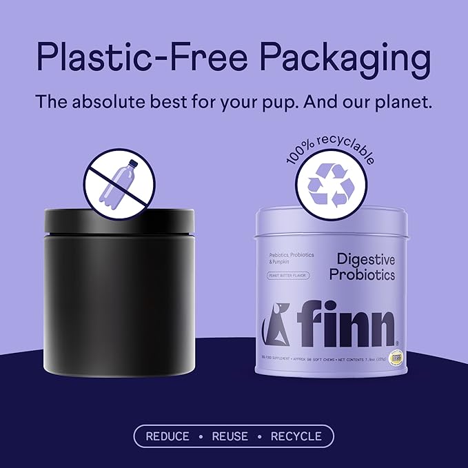 Finn Digestive Probiotics for Dogs - Complete Digestive System Support with Pumpkin, Prebiotics, & Live Probiotics - Vet Recommended & Made in The USA - 90 Soft Chews (Peanut Butter)