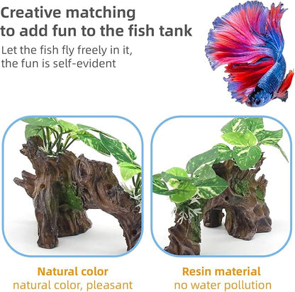 Aquarium Decor Ornaments Artifical Driftwood Cave Fish Tank Decorations Silk Aquarium Plants for Betta Fish Tank Accessories