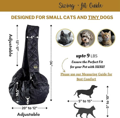 SUSU Cat Sling & Dog Slings for Small Dogs up to 9lbs | Ultra-Soft Parachute-Grade Fabric, Adjustable Strap and Closure | Dual Carry Options Puppy Carrier | Cat Carrier Pouch with Two Zipper Pockets
