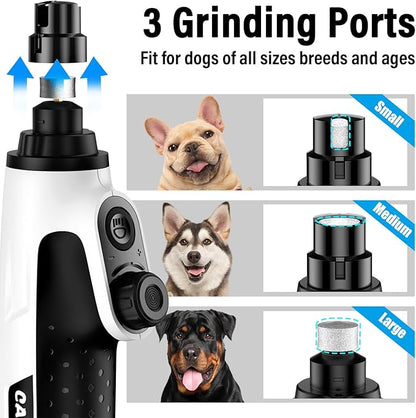 Casfuy Smart 6-Speed Dog Nail Grinder - 50% More Power Pet Nail Grinder with 2 LED Lights Quiet Rechargeable Electric Dog Nail Trimmers File Toenail Grinder for Large Medium Small Dogs & Cats (White)