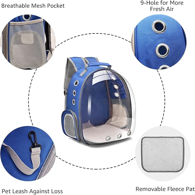 Henkelion Cat Backpack Carrier Bubble Carrying Bag, Small Dog Backpack Carrier for Small Medium Dogs Cats, Space Capsule Pet Carrier Dog Hiking Backpack, Airline Approved Travel Carrier - Navy Blue