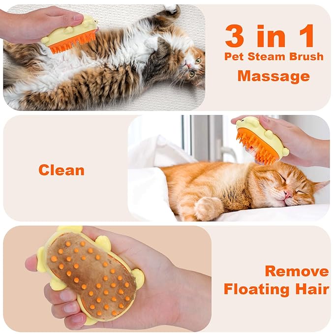 AIERSA 2024 New Upgrade Steam Cat Brush with 2 Gear Steam,3 In 1 Cat Steam Brush,Steam Brush for Cats, Steamy Pet Brush for Massage,Removing Loose Hair And Clean