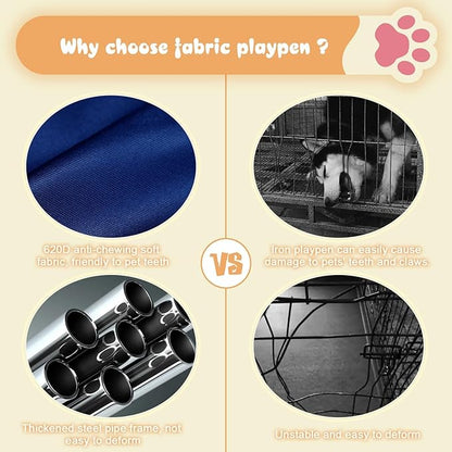 Dog Playpen 42 _ 42 Inch, Puppy PlayPen with Gate for Puppies, Cat, Small and Medium Dogs, Pet PlayPen with Roof for Outdoors & Indoors, Thickened Fabric, Safe & Sturdy Dog Fence
