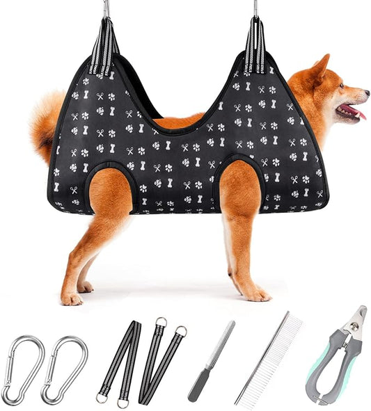 Dog Grooming Hammock Harness for Nail Trimming (L 50lb), Dog Sling Holder Hanger for Clipping Nails