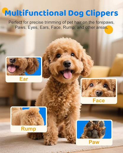 Dog Paw Trimmer with LED Light, 2025 Upgraded Safety Electric Paw Trimmer for Dogs and Cats Paw Cleaner, 35dB Low Noise Multifunctional Dog Clippers for Paws, Eyes, Ears, Face Shavers, Rump (White)