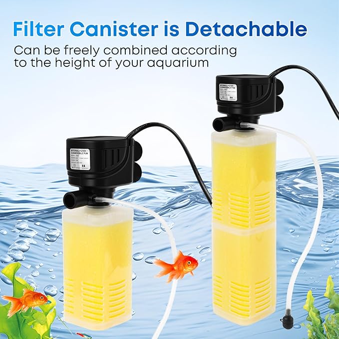 320GPH Aquarium Filter for 40-100 Gallon Fish Tank-4-in-1 Submersible Internal Filter with Biochemical Filtration,Powerful Water Pump,Air Supply, and Wavemaker for Large Tanks and Ponds