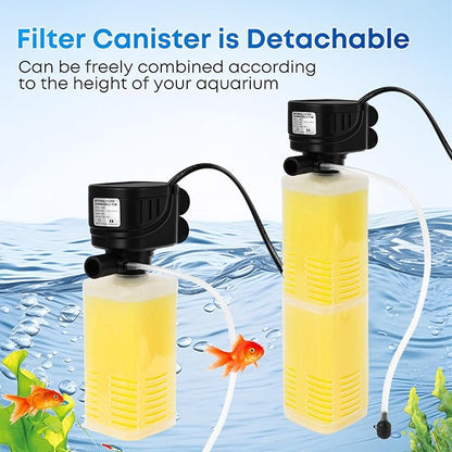 320GPH Aquarium Filter for 40-100 Gallon Fish Tank-4-in-1 Submersible Internal Filter with Biochemical Filtration,Powerful Water Pump,Air Supply, and Wavemaker for Large Tanks and Ponds