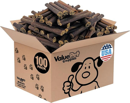 ValueBull USA Collagen Sticks for Dogs, 6 Inch Thick Chews, Natural Long-Lasting Dog Treats, 100 Count Bulk Pack - Promotes Joint, Skin & Coat Health with Glucosamine and Chondroitin