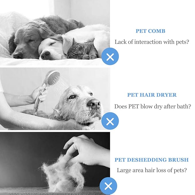 2 in 1 Dog Hair Dryer Comb Pet Hair Dryer with Slicker, Professional Home Grooming Dryer Brush Furry Drying Blower for Small Large Cat Dog White, 3 Temperature Settings