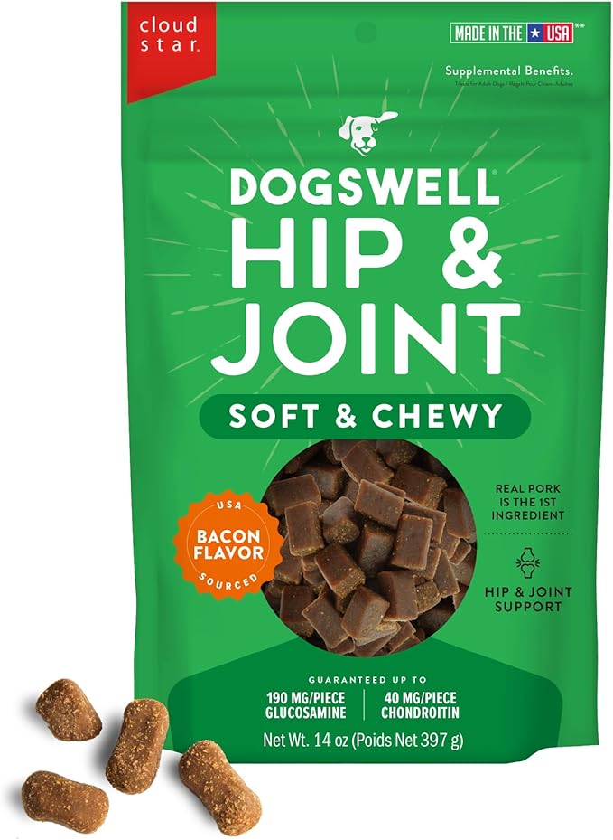 DOGSWELL Hip & Joint Soft & Chewy Dog Treats, Bacon, 14 oz. Bag
