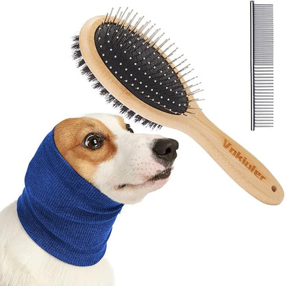 Quiet Ears for Dogs with Dual sides Dog Brush and Dog Comb, Dogs No Flap Ear Wraps for Anxiety Relief, Calming, with Professinal Grooming Brush