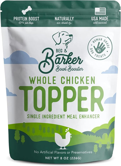 Beg & Barker Chicken Dog Food Toppers for Picky Eaters (8 Ounce, Pack of 1) - Bowl Booster with Whole Chicken - Premium Meal Mixers for Dogs - Single Ingredient, Human Grade, Grain Free