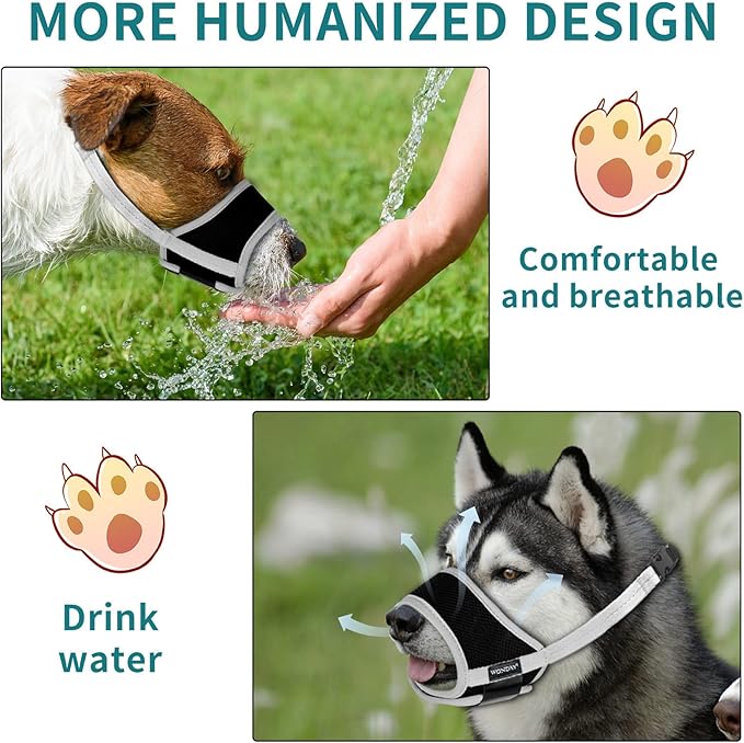 Dog Muzzle for Small Medium Large Dogs, Dog Muzzles for Biting Barking and Chewing Puppy Muzzle Nylon Soft Mesh Breathable Adjustable Loop Muzzle Anti-Dropping (M, Gray)