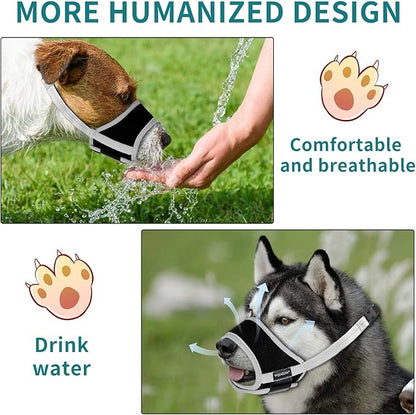 Dog Muzzle for Small Medium Large Dogs, Dog Muzzles for Biting Barking and Chewing Puppy Muzzle Nylon Soft Mesh Breathable Adjustable Loop Muzzle Anti-Dropping (M, Gray)