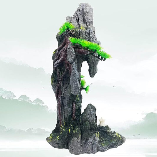 Tall Aquarium Mountain View Stone Decorations Aquarium Ornament Rock Cave Landscape Artificial Mountain Hill View Fish Tank Caves for Betta Hiding Reptile Aquarium Supply