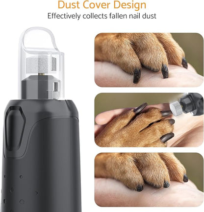 Rechargeable Dog Nail Grinder with 2 LED Lights Quiet 6 Speed Electric Nail Trimmer,Dust Cap,and 3 Grinding Ports for Large,Medium Small Dogs