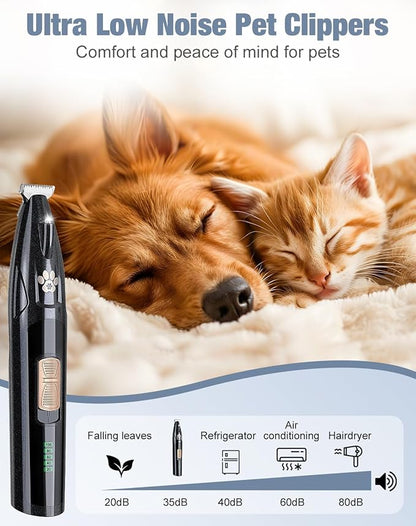 Dog Paw Trimmer with LED Display, 2 Speed Low Noise Clippers for Grooming, 20 mm Widen Blade Pet Hair Trimmer with LED Light, Cat & Dog Grooming Kit for Paws, Eyes, Ears, Face, Rump
