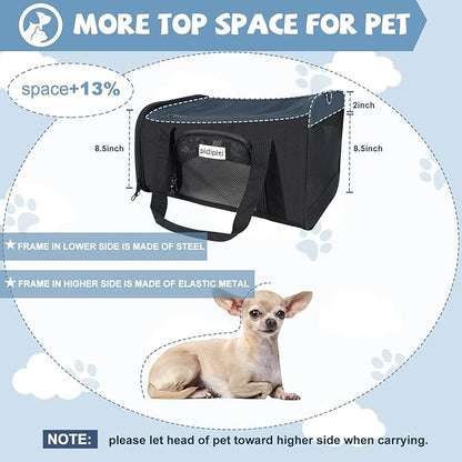 17 x 12 x 8.5 TSA Approved pet Carrier for Extra-Small Dog Under 6-8 lbs and Small cat Under 8-10 lbs,10.5'' Higher Side with Elastic Frame to Putted underseat for jetblue Spirit Airlines.