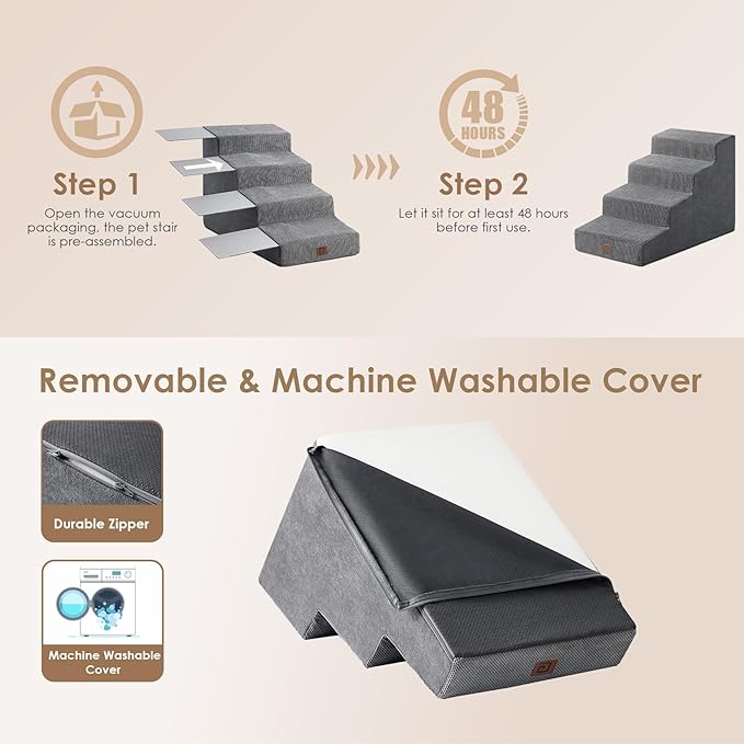 EHEYCIGA Dog Stairs for Small Dog 15.7”H, 3-Step Slope Dog Stairs for Couch and Sofa, Pet Steps with Non-Slip Bottom, Low Ramp and Larger Step Area