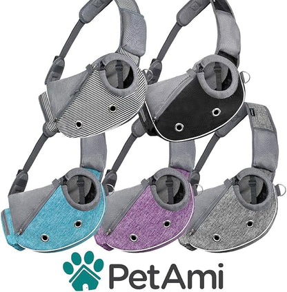 PetAmi Dog Sling Carrier for Small Dogs, Puppy Carrier Sling Purse, Dog Bags For Traveling, Carrying Bag to Wear Medium Cat, Adjustable Crossbody Pet Sling Travel Poop Bag Dispenser, Max 10 lbs, Black