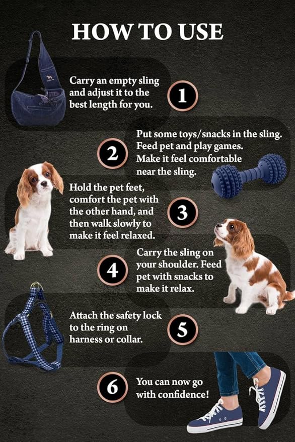 Noah & Paw Dog Sling Carrier for Small Dogs 5-18lb, Dog Sling for Small Dogs and Cats, Dog Carrier with Adjustable Padded Strap, Vegan Denim Lined with Fur, 3X Safety Features, Machine Washable