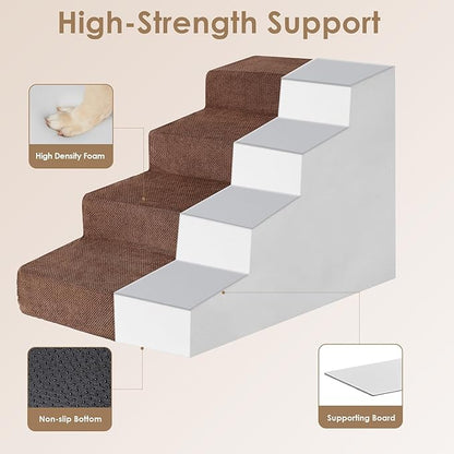 EHEYCIGA Dog Stairs for Beds 19.7" H, 4-Step Dog Steps for Small Dogs and Cats, Slope Pet Steps with Non-Slip Bottom, Brown