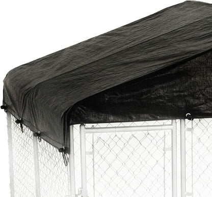 10 by 10 Feet Black Extra Large All Season Outdoor Waterproof Fully Enclosed Dog Run Kennel Cover with Sturdy Elastic Cords