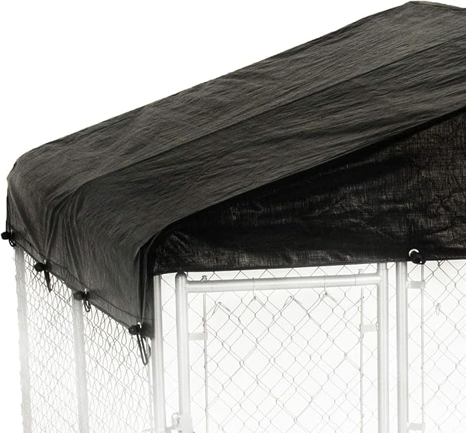 10 by 10 Feet Black Extra Large All Season Outdoor Waterproof Fully Enclosed Dog Run Kennel Cover with Sturdy Elastic Cords