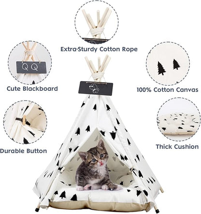 Pet Teepee with Cushion for Dogs and Cats Puppies House with Bed Pet Tent Bed Indoor Outdoor (Classic)
