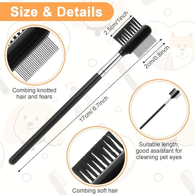 2 Pcs Metal Grooming Comb for Dogs, Double-Sided Tear Stain Remover Combs for Small Dogs, Puppies, and Cats, Eye Cleaning Combs - Removing Tear Stains, Crust, Mucus, and Fleas
