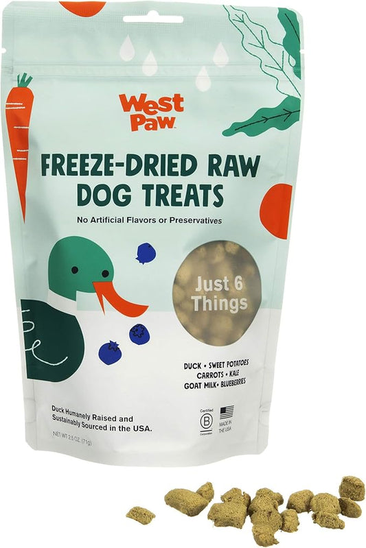 WEST PAW All-Natural Raw Freeze-Dried Dog Treats  Farm-Fresh Duck Training Treats for Dogs with Fiber, Beta Carotene, Vitamins A, E, C  Wholesome Canine Treat for Puppies, Senior Dogs  2.5 Oz.