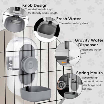 28oz Hanging Automatic Water Dispenserï¼_abbit Water Bottle,Bunny Guinea Pig Ferret Water Bowl for Cage,Suitable for Small Animal Puppies(Cage Grid Spacing Over 1.2'') (Gray)