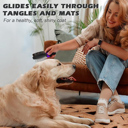 2PCS Dog Grooming Tools - Double-Sided Bath Brush for Shedding and Bathing - Cat Brushes, Suitable for Short/Long Haired Dogs, Premium Pet Supplies (Black Purple)