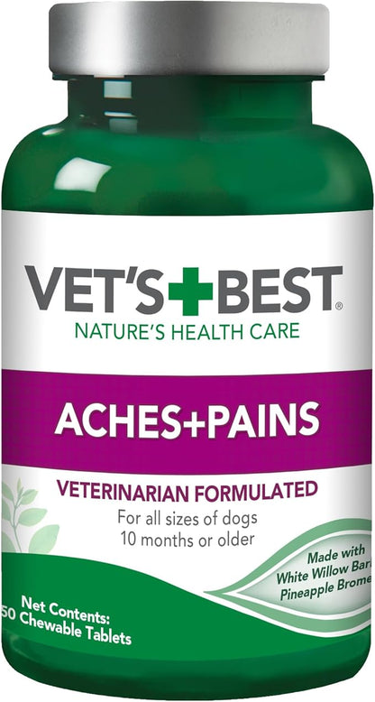 Vet’s Best Aches + Pains Dog Supplement, Vet Formulated for Dog Occasional Discomfort and Hip and Joint Support, 50 Chewable Tablets