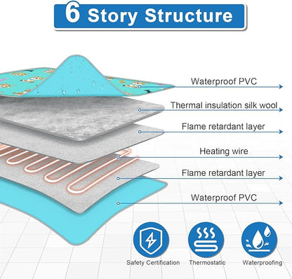 Cat Heating Pad 18x18 in Pet Heating Pad for Cats Waterproof Smart Thermostat Switch, Adjustable Heated Cat Bed, Adding Wire Rope Wires Cat Warming Pad-Blue