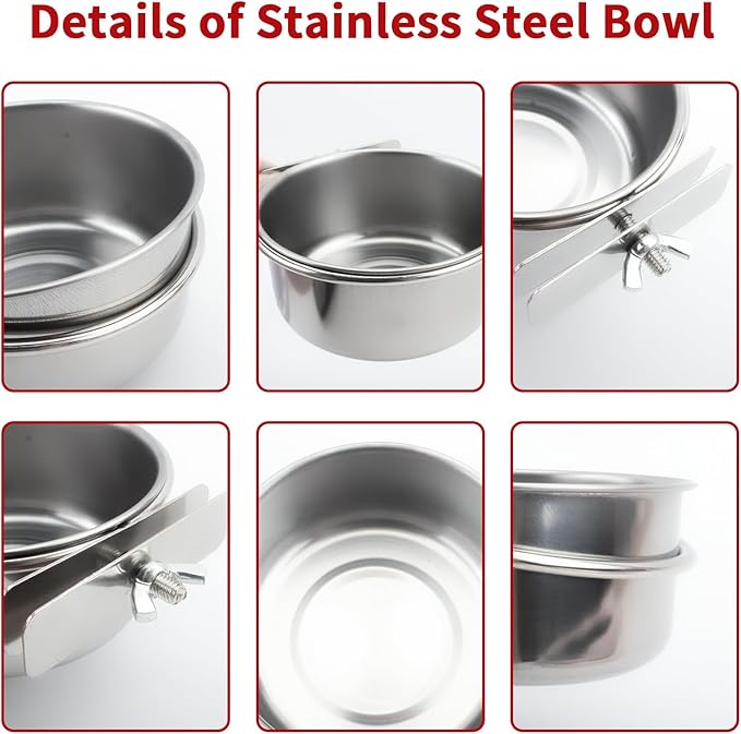 TBWHL Parrot Feeding Cups Hanging Pet Animal Stainless Steel Birdcage Bowls Bird Bowls for Cage Parakeet Birds Cage Accessories Suitable Small and Medium Bird S (2pcs)