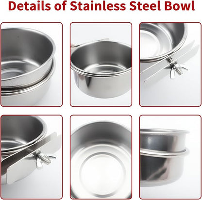 TBWHL Parrot Feeding Cups Hanging Pet Animal Stainless Steel Birdcage Bowls Bird Bowls for Cage Parakeet Birds Cage Accessories Suitable Small and Medium Bird S (2pcs)