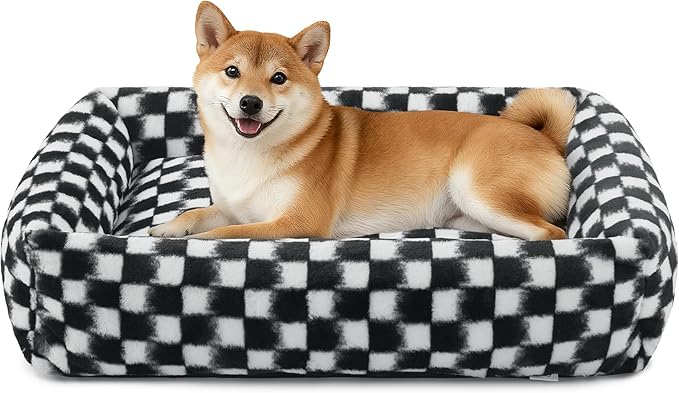 JOEJOY Large Dog Beds Large Sized Dog, Rectangle Washable Orthopedic Corduroy Fleece Pet Bed with Removable Zipper Cover, Cute Soft Calming Puppy Bed with Non Skid Bottom