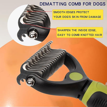 Dematting comb for Dogs, Cat deshedding Brush,Pet undercoat brushes, Dog Grooming Rakes for long haired Dogs-Double Sided Shedding,Dog brush for matted hair (Green)