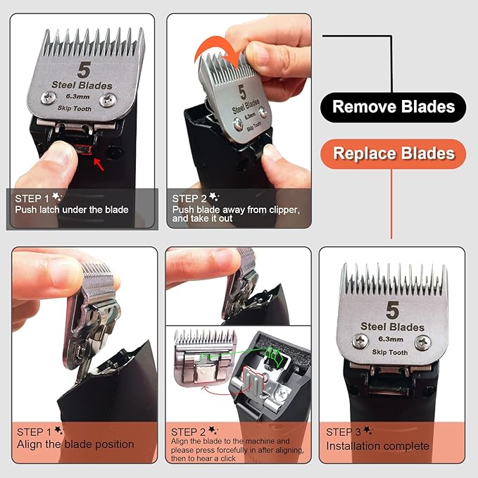 4 Skip Tooth Detachable Pet Dog Grooming Steel Blades,Compatible with Andis,Oster A5,Wahl KM10 Series Clippers,Cut Length 3/8-Inch (9.5mm) ï¼3 Pack