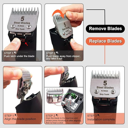 7 Skip Tooth Detachable Pet Dog Grooming Steel Blades,Compatible with Andis,Oster A5,Wahl KM10 Series Clippers,Cut Length 1/8-Inch (3.2mm) ï¼3 Pack