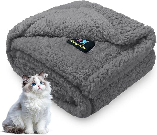 Luciphia Waterproof Pet Blanket for Medium Large Dogs Soft Cat Sherpa Calming Thick Cover Leakproof Cozy Puppy Sofa Bed Car Couch Protector(Grey,30x20 inches)